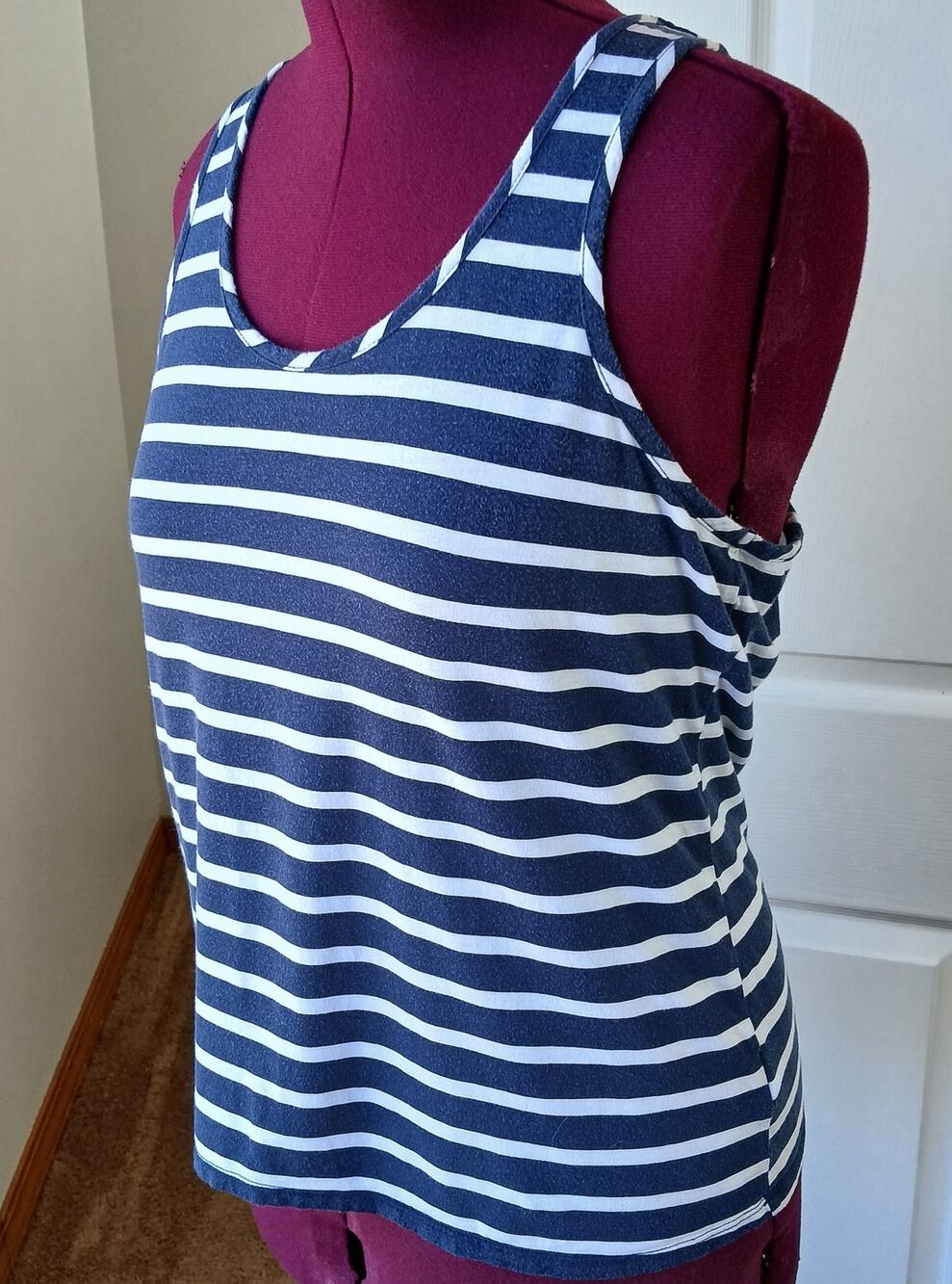 Nautica Racerback Tank Top Large navy stripe cotton blend rayon summer